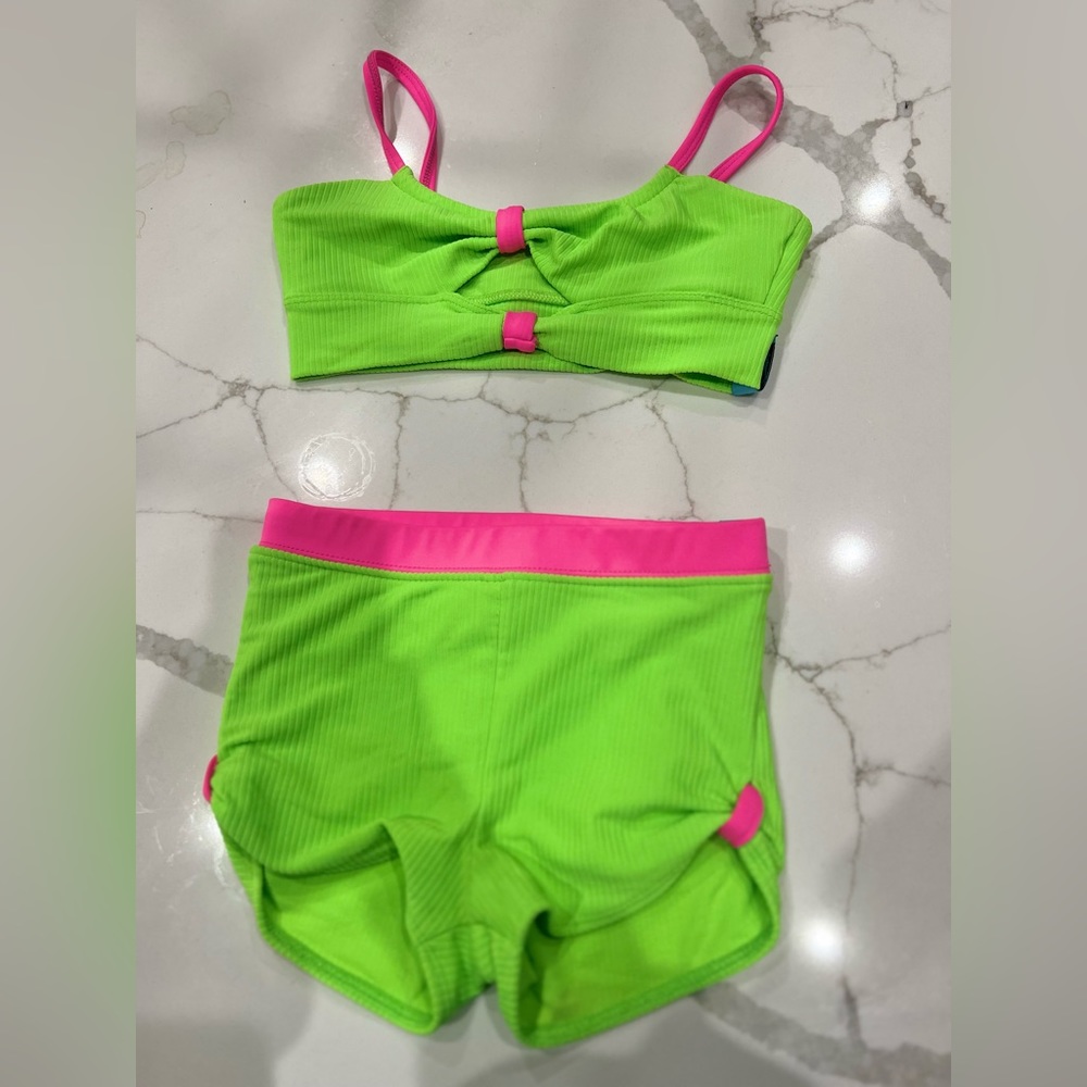 Tiger Friday Dancewear neon green and pink Savannah Manzel set - YL